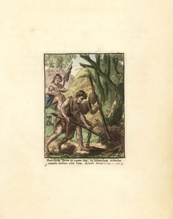 Framed Print : Adam and the skeleton of Death uprooting a tree Framed Print : Adam and the skeleton of Death uprooting a tree