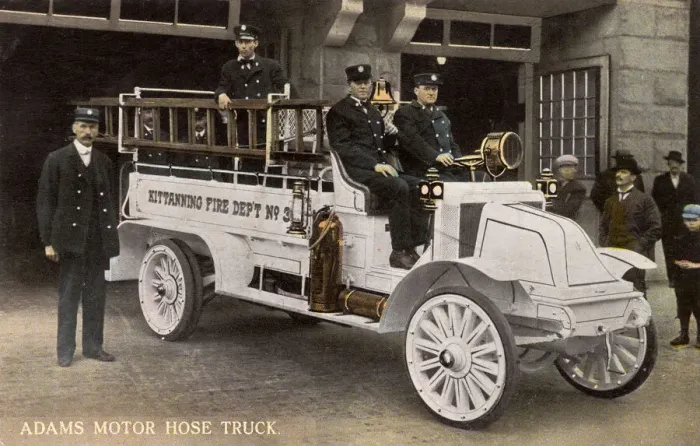 Framed Print : Adams Motor Hose Truck with firemen, Findlay, Ohio, USA Framed Print : Adams Motor Hose Truck with firemen, Findlay, Ohio, USA