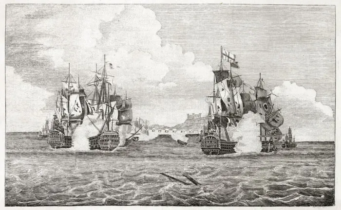 Framed Print : Admiral Bridport takes three French warships Date: 1795 ? Framed Print : Admiral Bridport takes three French warships Date: 1795 ?