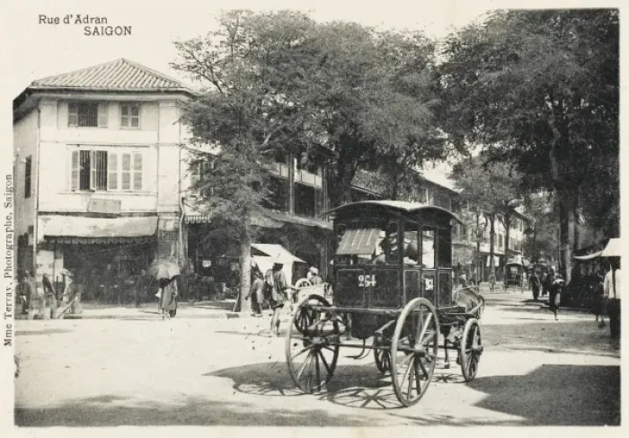 Framed Print : Adran Street - Saigon with horse cab Framed Print : Adran Street - Saigon with horse cab