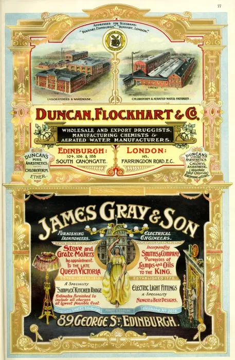 Framed Print : Adverts, Dundan, Flockhart & Co, James Gray & Son Framed Print : Adverts, Dundan, Flockhart & Co, James Gray & Son
