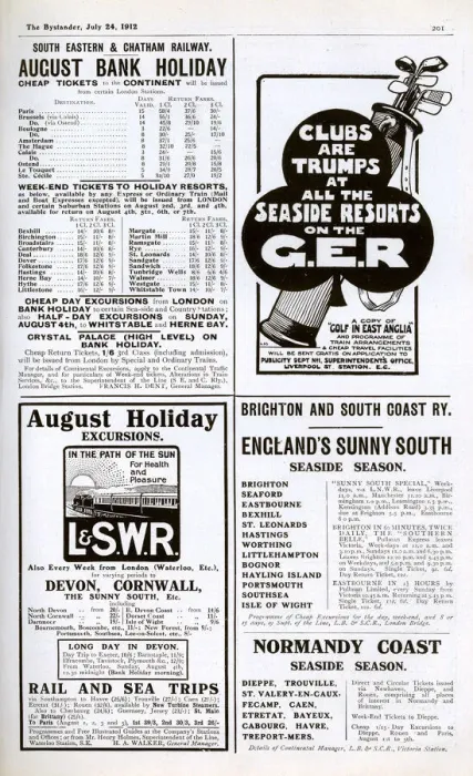 Framed Print : Adverts including for holiday excursions, 1912 Framed Print : Adverts including for holiday excursions, 1912