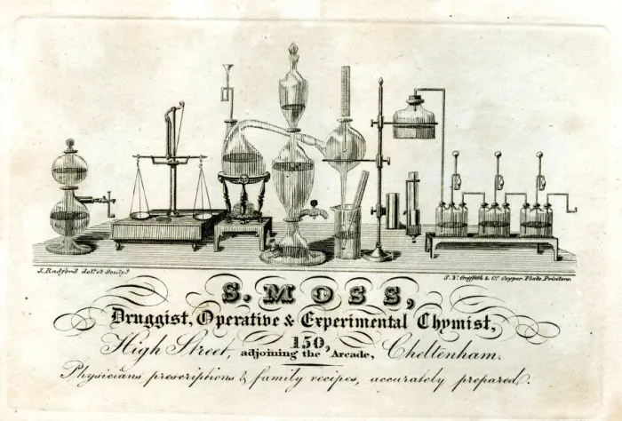 Framed Print : Advert,s Moss, Druggist, Operative & Experimental Chemist Framed Print : Advert,s Moss, Druggist, Operative & Experimental Chemist