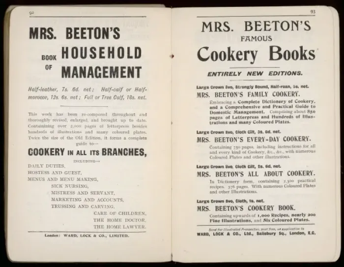 Framed Print : Adverts for Mrs Beetons Book of Household Management