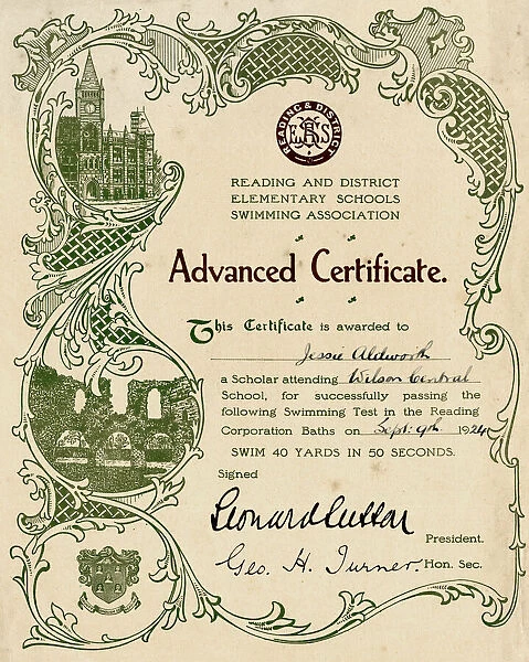Advanced Swimming Certificate, Reading Schools