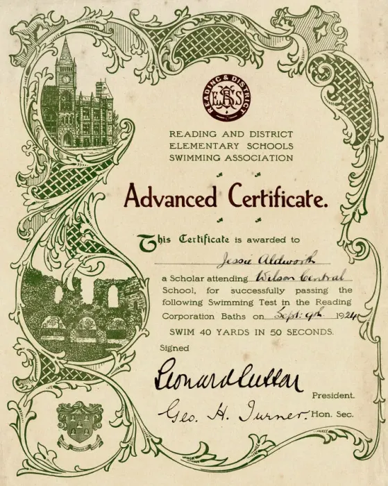 Framed Print : Advanced Swimming Certificate, Reading Schools Framed Print : Advanced Swimming Certificate, Reading Schools