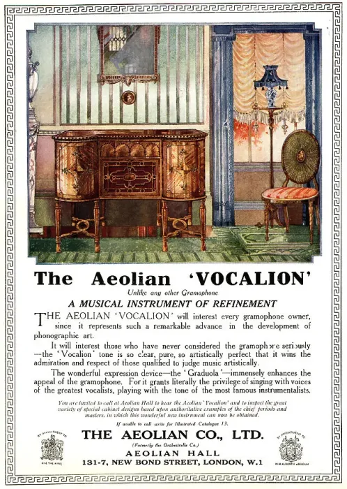 Framed Print : The Aeolian Vocalion Advertisement Framed Print : The Aeolian Vocalion Advertisement