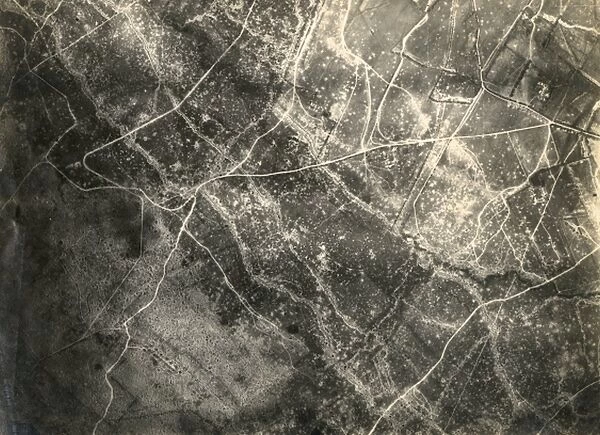 Aerial photograph of battle area, western front, WW1