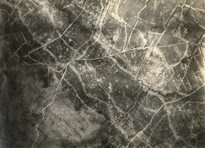Framed Print : Aerial photograph of battle area, western front, WW1 Framed Print : Aerial photograph of battle area, western front, WW1