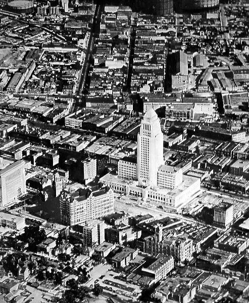 An aerial photograph of City Hall, Los Angeles
