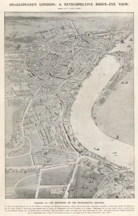 Framed Print : Aerial View of 17th century London Framed Print : Aerial View of 17th century London