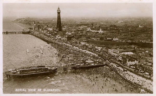 Aerial View of Blackpool including famous beach and Tower