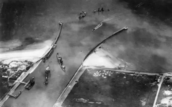 Framed Print : Aerial view of Bruges Canal, Zeebrugge, Belgium, WW1 Framed Print : Aerial view of Bruges Canal, Zeebrugge, Belgium, WW1