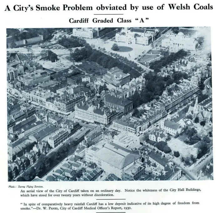 Framed Print : Aerial view of Cardiff, showing less smoke pollution Framed Print : Aerial view of Cardiff, showing less smoke pollution
