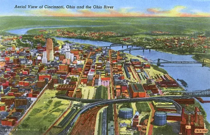 Framed Print : Aerial view, Cincinnati and Ohio River, Ohio, USA Framed Print : Aerial view, Cincinnati and Ohio River, Ohio, USA
