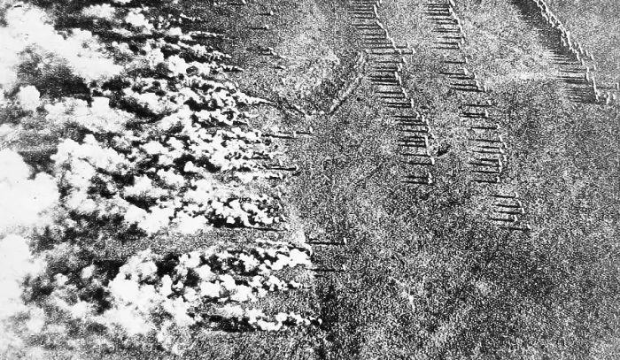 Framed Print : Aerial view of German use of gas during WW1 Framed Print : Aerial view of German use of gas during WW1