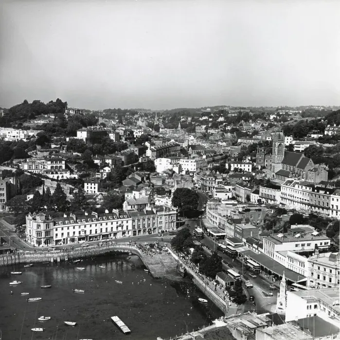 Framed Print : Aerial view of the harbour, Torquay, Devon Date: circa 1960s Framed Print : Aerial view of the harbour, Torquay, Devon Date: circa 1960s