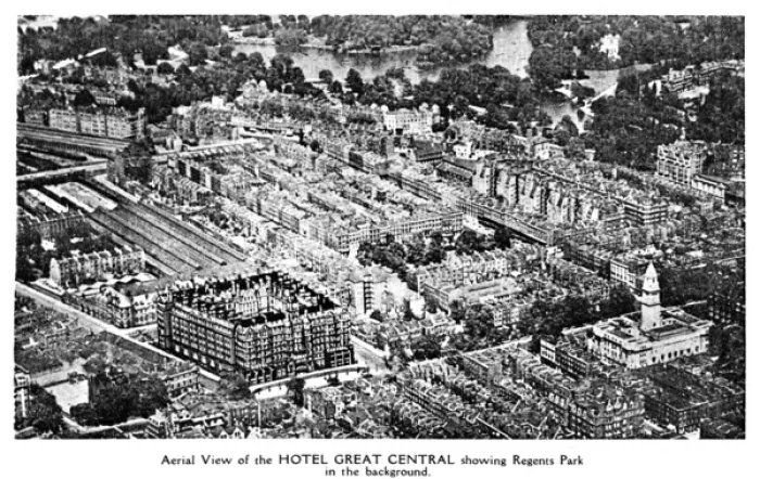 Framed Print : Aerial view of Hotel Great Central and Regents Park, London Framed Print : Aerial view of Hotel Great Central and Regents Park, London