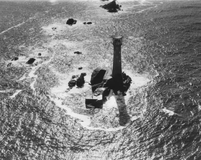 Framed Print : Aerial view of Longships Lighthouse, off Lands End, Cornwall Framed Print : Aerial view of Longships Lighthouse, off Lands End, Cornwall