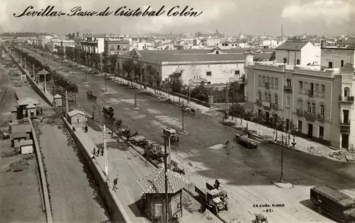 Framed Print : Aerial view of Paseo de Cristobal Colon, Seville, Spain Framed Print : Aerial view of Paseo de Cristobal Colon, Seville, Spain
