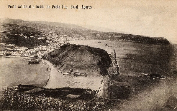 Aerial view of Porto Pim, Faial (Fayal) Island, Azores