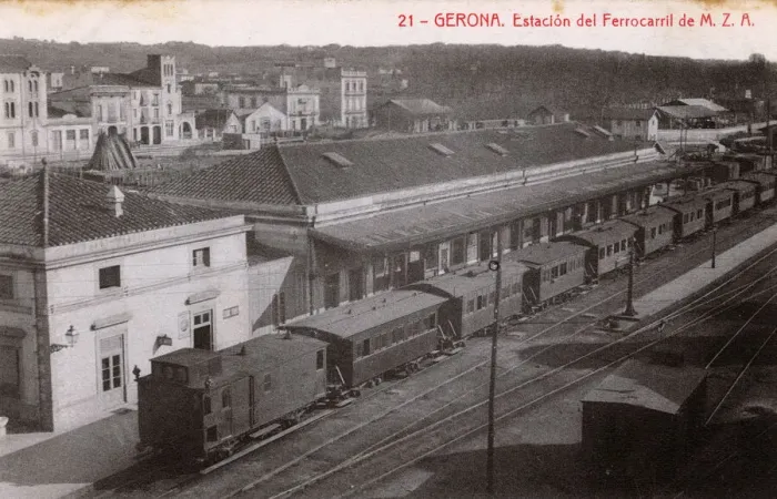 Framed Print : Aerial view of railway station, Girona, Catalonia, Spain Framed Print : Aerial view of railway station, Girona, Catalonia, Spain
