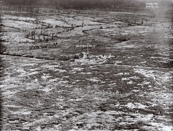 Framed Print : Aerial view, shelled area in Northern France, WW1 Framed Print : Aerial view, shelled area in Northern France, WW1