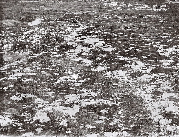 Aerial view, shelling near Bailleul, Northern France, WW1