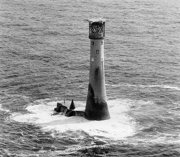 Aerial view of Wolf Rock Lighthouse, off Lands End, Cornwall