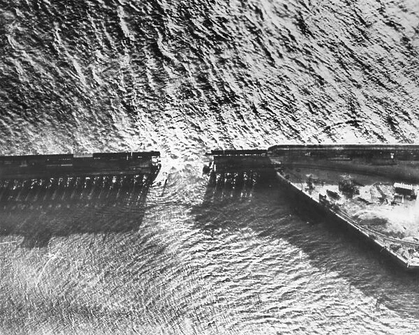 Aerial view of Zeebrugge Mole, Belgium, WW1