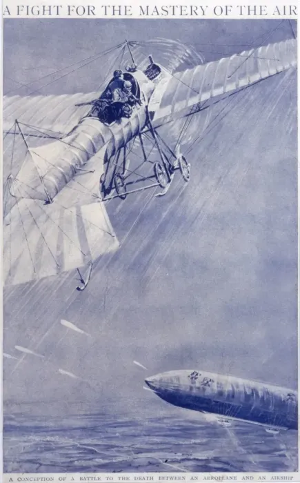 Framed Print : Aeroplane Airship Duel Framed Print : Aeroplane Airship Duel