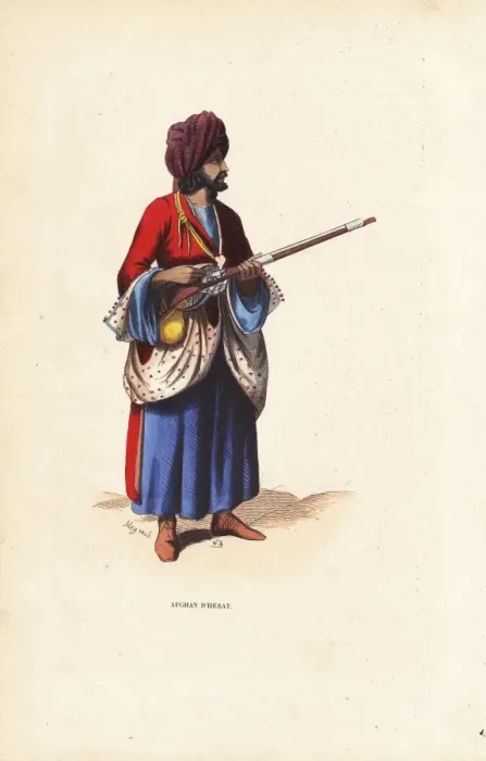 Framed Print : Afghan soldier from Herat in turban, robes Framed Print : Afghan soldier from Herat in turban, robes