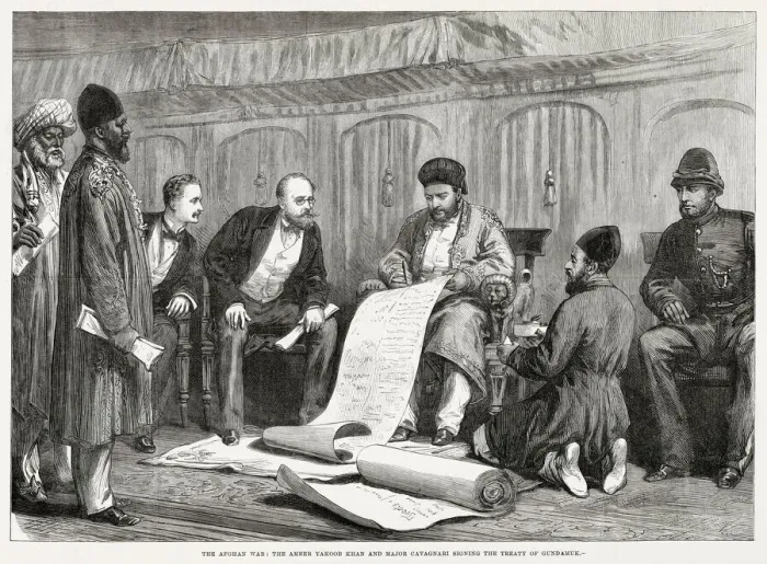 Framed Print : Afghan War: signing the treaty of Gundamuk Framed Print : Afghan War: signing the treaty of Gundamuk