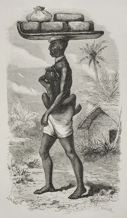 Framed Print : Africa. The Congo. Indigenous with double burden Framed Print : Africa. The Congo. Indigenous with double burden