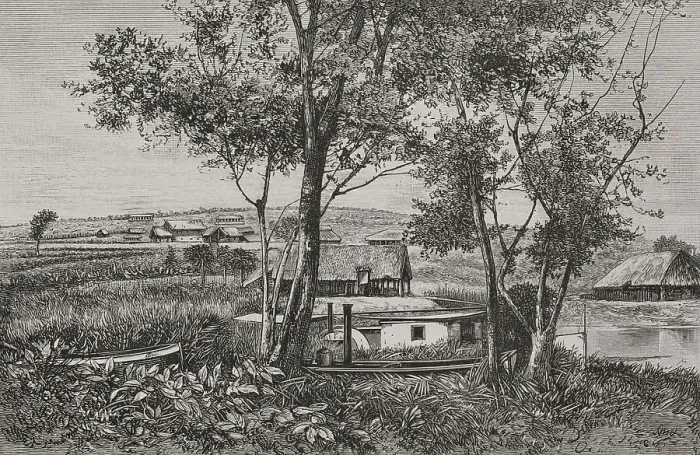 Framed Print : Africa. The Congo. View of Leopoldville, April, 1882 Framed Print : Africa. The Congo. View of Leopoldville, April, 1882