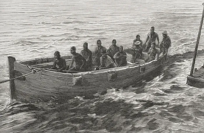 Framed Print : Africa. Pilot-boat in tow of a steamship, on the Congo River Framed Print : Africa. Pilot-boat in tow of a steamship, on the Congo River