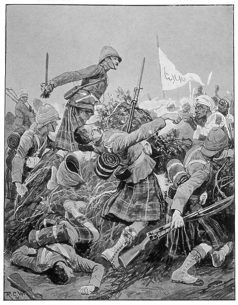 Africa / Sudan Wars. The Seaforth Highlanders storming the Zareba at the Battle of Atbara