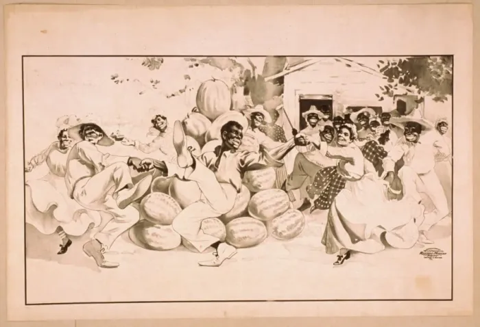 Framed Print : African Americans dancing around a pile of watermelons Framed Print : African Americans dancing around a pile of watermelons