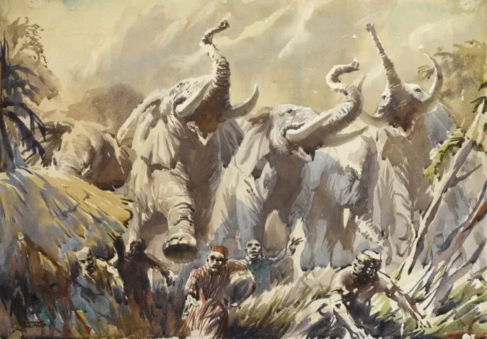 Framed Print : African elephants rampaging Framed Print : African elephants rampaging