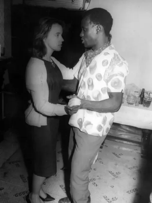 Framed Print : African man and English woman on the dance floor at a party Framed Print : African man and English woman on the dance floor at a party
