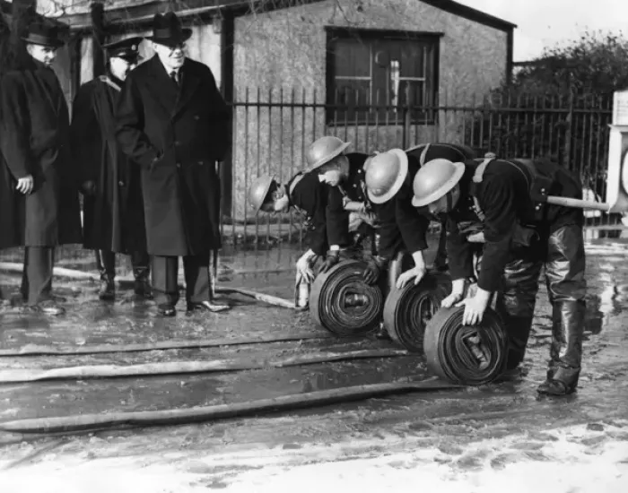 Framed Print : AFS firefighters unrolling hosepipes, WW2 Framed Print : AFS firefighters unrolling hosepipes, WW2