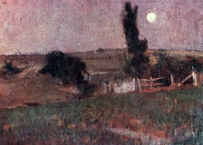 Framed Print : Afterglow. A landscape oil painting of grassland with a crude fence Framed Print : Afterglow. A landscape oil painting of grassland with a crude fence
