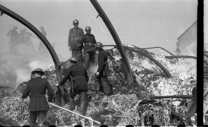 Framed Print : Aftermath of a factory fire, Fire Force Area 34, WW2 Framed Print : Aftermath of a factory fire, Fire Force Area 34, WW2