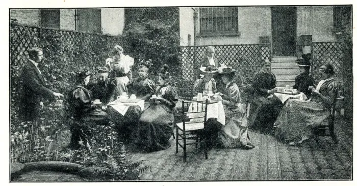 Framed Print : Afternoon tea in garden of Pioneer Club, London Framed Print : Afternoon tea in garden of Pioneer Club, London