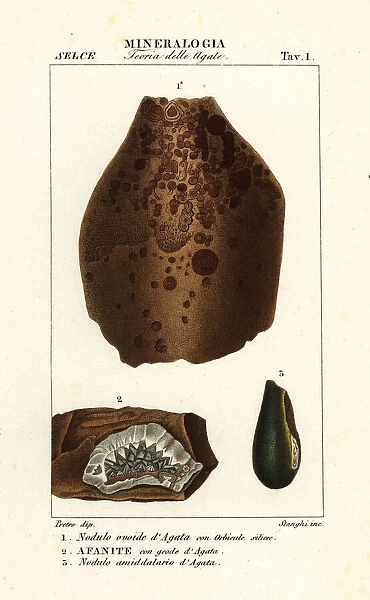 Agate nodules. Ovoid nodule of agate 1, aphanite with agate geode 2, and nodule of agate 3