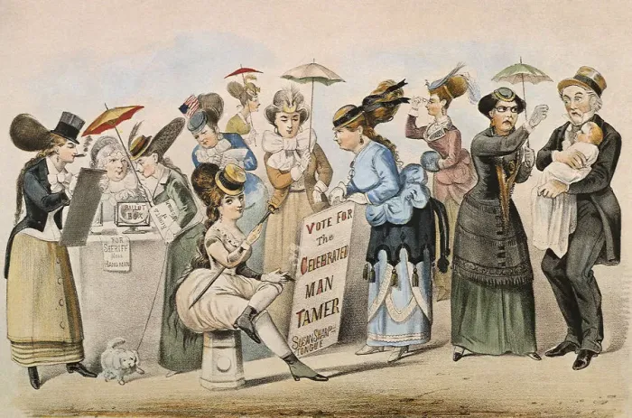 Framed Print : The Age of Brass, or the Triumphs of Womans Rights Date: 1869 Framed Print : The Age of Brass, or the Triumphs of Womans Rights Date: 1869