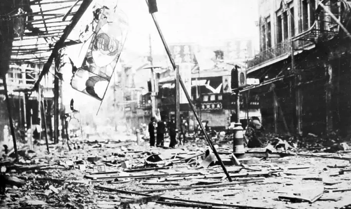Framed Print : Air raid damage in Shanghai, China, probably 1937 Framed Print : Air raid damage in Shanghai, China, probably 1937