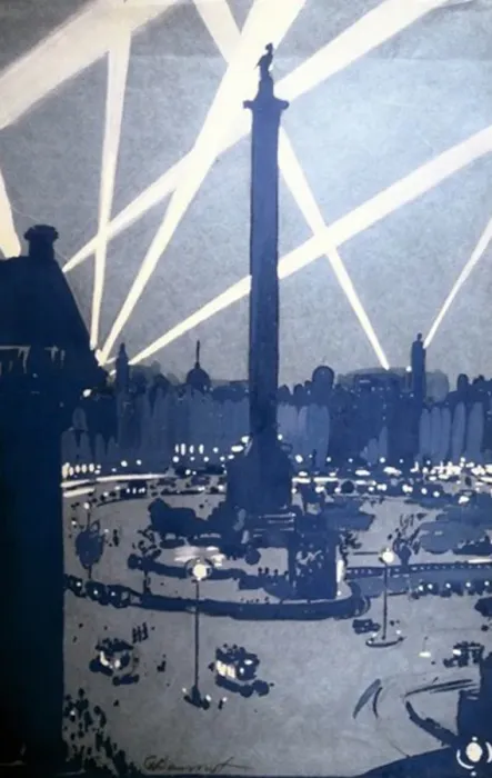Framed Print : Air raid over London seen from Trafalgar Square, WW1 Framed Print : Air raid over London seen from Trafalgar Square, WW1