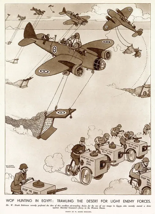 Framed Print : An air-trawling device for the use of British troops in Egypt, a drive against Marshal Graziani in the Western desert. Date: 1940 Framed Print : An air-trawling device for the use of British troops in Egypt, a drive against Marshal Graziani in the Western desert. Date: 1940