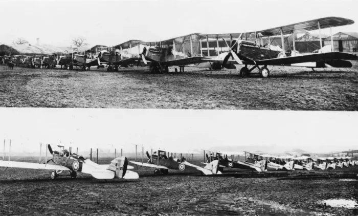 Framed Print : Airco DH4 biplanes on an airfield, WW1 Framed Print : Airco DH4 biplanes on an airfield, WW1